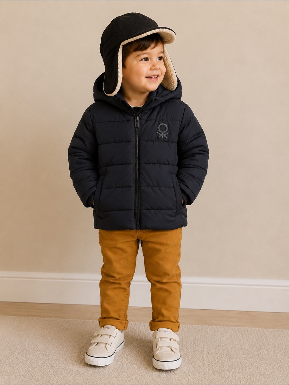 ZARA Kids Sherpa-Lined Trapper Hat Black Beige